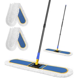 CLDREAM 24" Commercial Dust Mop for Floor Cleaning with 2 Mop Head, Large Industrial Push Broom Mops with 60" Long Handle,Wet Dry Floor Duster for Concrete Hardwood Tiles Marble Floors