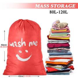 IHOMAGIC 2 Pack Laundry Bag Extra Large 100L, Foldable Storage Bag with Drawstring Cord Lock Closure, Nylon Dirty Clothes Bags for Bedroom Home or Dormitory and travel, Smile Fabric Bag, Orange