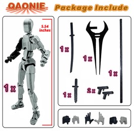 QAONIE 3D Printed 5.54-inch Multi-Jointed Action Figures Dummy13, Full Body Mechanical Movable Toy, Multiple Accessories, Hand Painted Figure, Desk Decoration, Creative Gifts (Z-Black Hand)