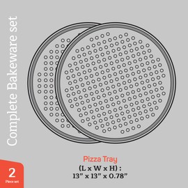 Non-Stick Pizza Pan 2 Pack, 13 Inch Round Carbon Steel Pizza Tray with Perforated Holes for Crispy Crust, PFOAPFOSPTFE Free, Dishwasher & Oven Safe Up To 450°F, Durable Nonstick Gray Marble Coating