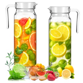 2 Pcs Plastic Pitcher with Lid, 37 oz Clear Acrylic Pitcher, Unbreakable Juice Pitchers for Fridge, Heat-Resistant Plastic Water Pitchers for Tea, Sangria, Lemonade, Juice, Milk, Stripe