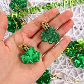 Leinuosen 36 Pieces St Patrick's Day Shamrocks Ornament for Tree Mini Clover Decorations Lucky Irish Green Trefoil Hanging Bauble for St Patricks Day Table Shelf Festival Decoration(Glossy & Glitter)