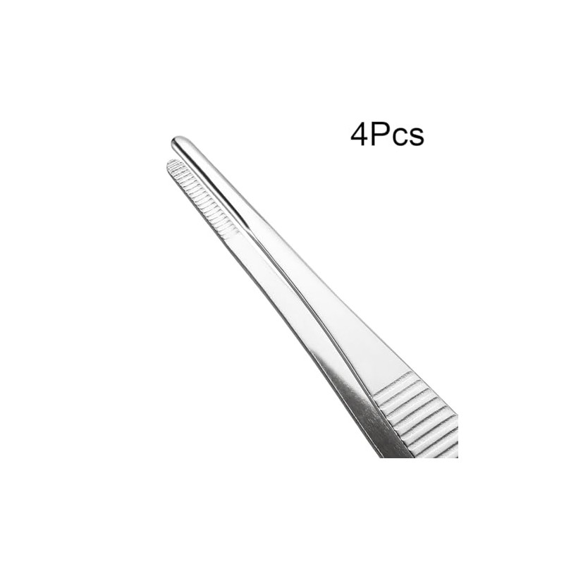TA-VIGOR 4Pcs 16cm Stainless Steel Straight Blunt Tweezers with Serrated