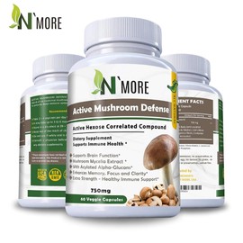 N' MORE Six Active Mushroom Defense Dietary Supplement Supports Immune Health 60 Veggie Capsules 750 mg