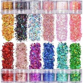 Glitter facial grueso holográfico suelto para cuerpo cabello ojos y uñas de resina festival maquillaje con forma estrellas hexágonos 12 colores