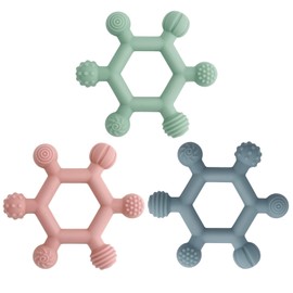 Meartchy 3 Pack Baby Teething Toys, BPA-Free Silicone Baby Teether Toys Teething Relief, Chew Toy for Babies 6-24 Months (Green & Blue & Pale Pink)