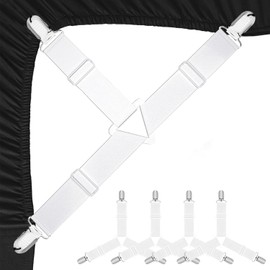 4 PCS Sujetadores para Sábanas,Triángulo Ajustable Tirantes elásticos Sujetador,Sujeta sabanas para sábanas Ajustables,Cojines de sofá,Fundas de colchones(4, Blanco)