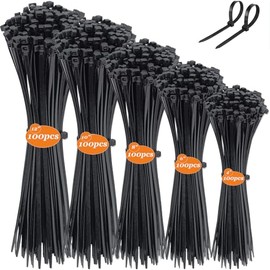 500PCS Cinchos de Plastico para Electricidad,Bridas de Plastico Autobloqueantes de 5 tamaños-10/15/20/25/30cm,Ancho 4 mm-resistentes a los rayos UV,Ci