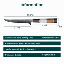 FINDKING 5.5 Inch Boning Knife, Perfect Meat Trimming Knife for Brisket, Fat and More, Sharp Japanese Fillet Knife for Fish, Lightweight & Elegant Looking Deboning Knife (BLACK-ROSE Series)