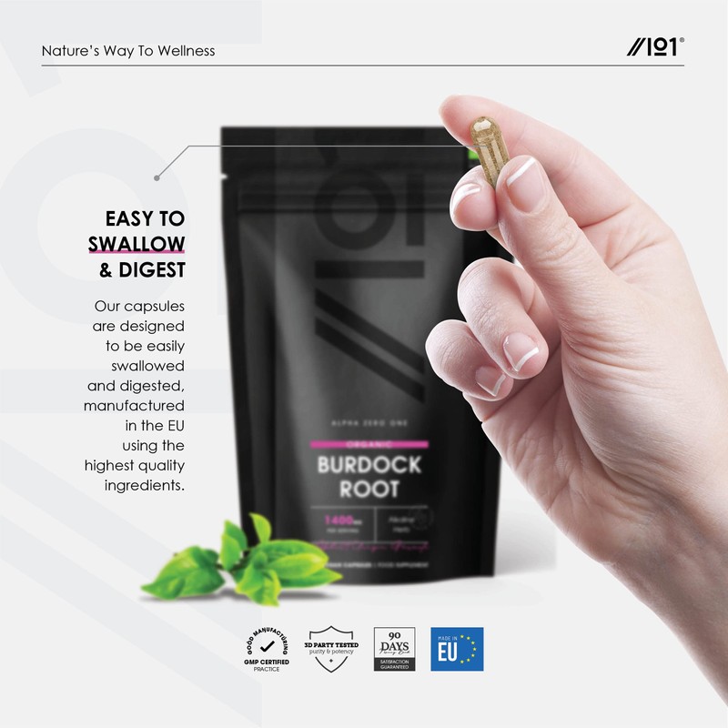 Organic Burdock Root 1400mg - High Strength Alkaline Arctium Lappa
