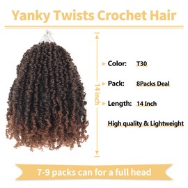 Ainimiu Yanky Twist Crochet Hair - 14Inch 8 Packs (20 Strands/Pcs) Pre-twisted Fluffy Spring Mini Twist Short Passion Twist, Ombre Brown Pre-Looped Crochet Braids Braiding Hair