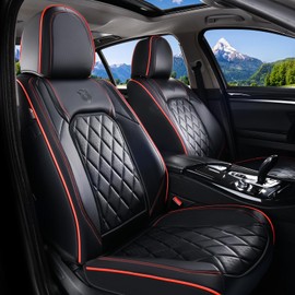 Coverado Seat Covers, Car Seat Cover Front Seats, 2-Pack Luxury Faux Leather Car Seat Covers, Waterproof Car Seat Protector, Black Seat Cover Front Seat Cover Universal Fit for Most Cars, Black&Red