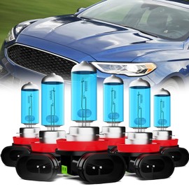 LECCIBUB Headlight Bulbs Compatible With Ford Fusion 2019-2020, H11 + H11 High Low Beam + H11 Fog Lights Halogen Light Bulb, Super Bright 6000K White, Plug and Play, Pack of 6