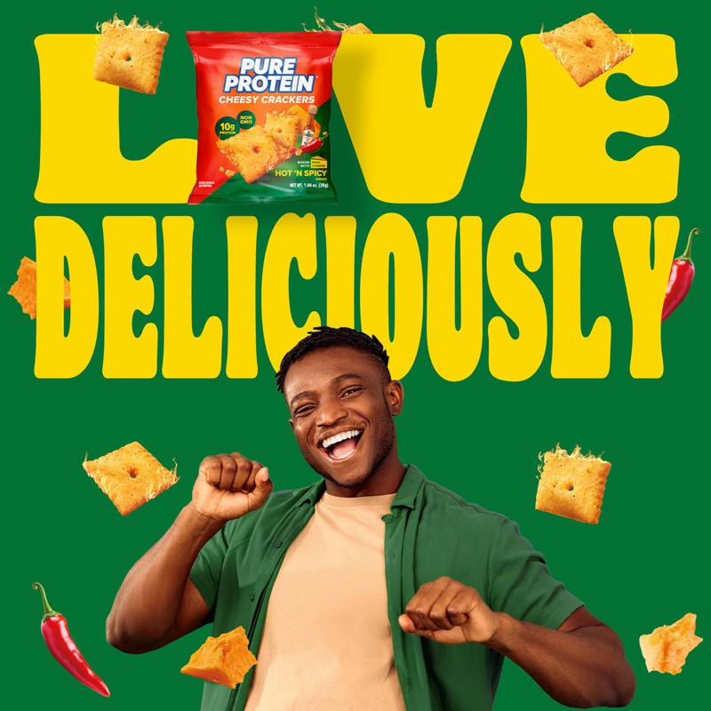 Pure Protein Cheesy Crackers, Hot and Spicy, High Protein Snack,