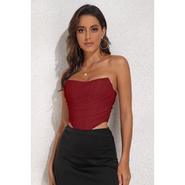 Women's Vintage Strapless Open Back Boned Mesh Bustier Zip Back Corset Bodyshaper Crop Top