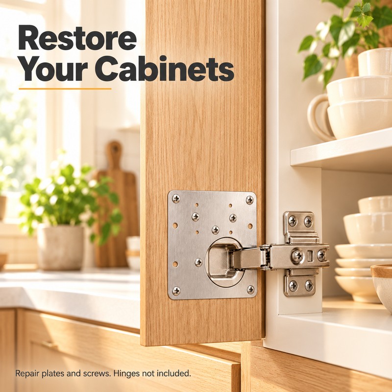 Cabinet Hinge Repair Plate Kit – 10 Set Stainless Steel