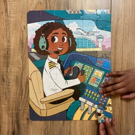 Puzzle Huddle, Future Pilot Girl Jigsaw Puzzle, 10.5in x 14in, 42 Pieces, Age 5+, Diversity, STEM, Kindergarten, Elementary School, Ages 5-8, Black Girl Puzzle for Kids, African American Girl Puzzle