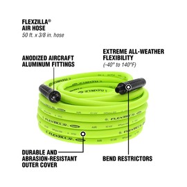 Flexzilla Air Hose, 3/8 in. x 50 ft., 3/8 in. MNPT Fittings, Heavy Duty, Lightweight, Hybrid, ZillaGreen - HFZ3850YW3
