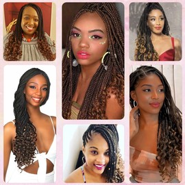7 Packs Crochet Box Braids -18 Inch Pre loople Crochet Hair with Curly Ends 1B/30 Goddess Box Braids Crochet Hair for Black Women