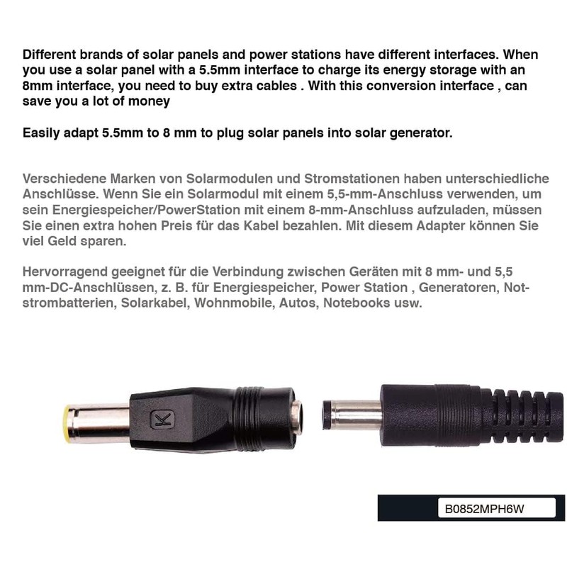 DC7909 8mm Male to DC 5.5mm Female Connectors Adapter for