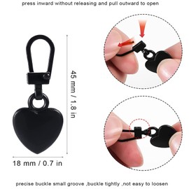 15pcs Heart Shaped Zipper Pulls,Detachable Metal Zipper Pull Kit Heart Shaped Zipper Pulls for Coats Backpacks Jackets Pants Jeans Suitcase Purses Handbags