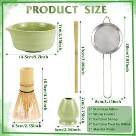 Hmfmdy Matcha Set - Macha Tea Set, 5-Piece Matchas Whisk Set, Shovel Spoon, Whisk, Bowl, Stainless Steel Filter Sieve, Whisk Holder, Tradition Tea Set for Matchas Lovers - Green
