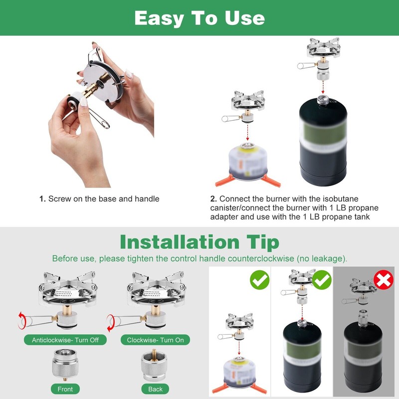 WADEO Portable Camping Stove Burner, Backpacking Stove with 1LB Propane