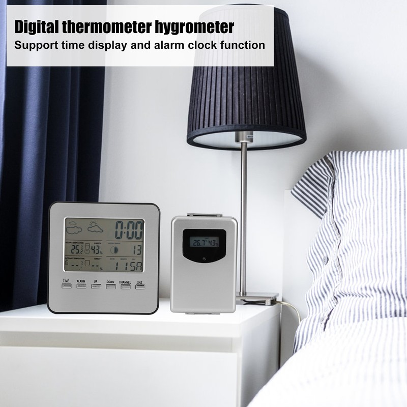 Thermometer Hygrometer with Weather Report Alarm Clock Wireless Temperature Humidity
