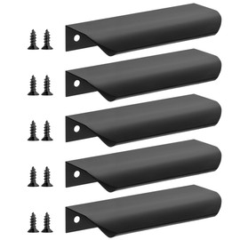 Malimali 5 Pack Black Kitchen Cupboard Handles Finger Edge Pulls for Cabinets and Drawers, 120mm Wardrobe Door Handles Modern Aluminum Bathroom Cabinet Handles, Matte Black