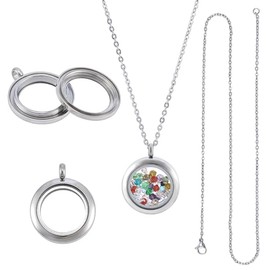 UNICRAFTALE about 6Pcs DIY Stainless Steel Locket Pendants Flat Round Photo Frame Charms with Chain Locket Necklace Charms Living Memory Charms 30.5x25x8mm for Necklaces Bracelets Jewelry Making