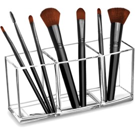 PUBAMALL Organizador De Pincel De Maquillaje, Organizador de brochas de maquillaje transparente Acrílico 3 ranuras