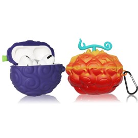 [2Pack] Fruit Cover for AirPods Pro Case Cute 2019,3D Cartoon Silicone Protective Accessories Set Kit for Devil Fruit for AirPods Pro 1st Generation Case for Boy Girl(Purple&Red Yellow Devil Fruit