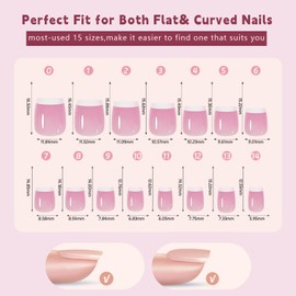 150Pcs White French Tip Press on Nails Exit Short Square Fake Nails In15 Sizes 3 IN 1 Soft Gel Nail Tips Nude Glossy Reusable Acrylic Nails No Need to File False Nails for Women Girls Manicure