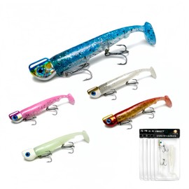 FINNECT Jig Head Worms Flounder Set for Surf UV Luminous & Phosphorescent Type 35g 115mm with Extra Worms 5-Piece Set