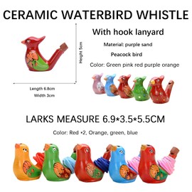Tiuxiu Waterbird Whistles, Pack of 10 Colourful Ceramic Whistle with Rope, Bird Whistle, Children's Set, Water Fillable Sound, Clear Children's Party Favours, Gifts, Random Style