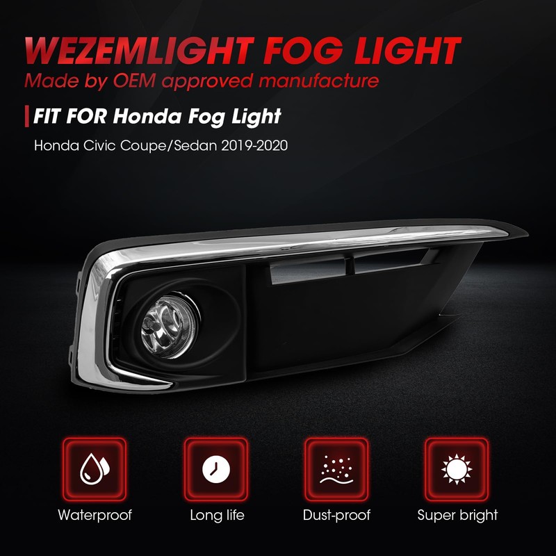 WEZEMLIGHT Fog Lights Assembly Compatible With Honda Civic Coupe/Sedan 2019-2020