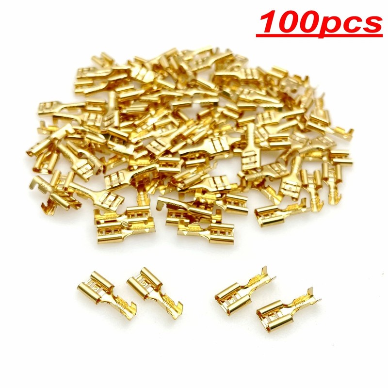 JZK 100pcs 6.3mm Female Spade Crimp Terminals Connector Quick Splice