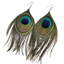 Peacock Earrings for Women, Peacock Feather Earrings for Girls, Bohemian Long Feather Dangle Earrings Hypoallergenic, Boho Feather Tassel Earrings, Natural Feather Drop Earrings, Cute Peacock Feather Jewelry Gifts Funny Earrings