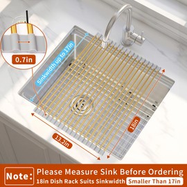 HAYAWEY Golden Roll UP Dish Drying Rack Over The Sink for Kitchen Countertop,Anti-Slip Silicone&Rollable for Easy Storage (Gold,18'x 12.5')