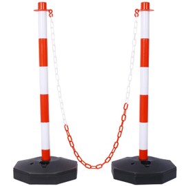TREATLIFE HOME Effective Crowd Control with Traffic Delineator Post Cones, 6 Pack with Fillable Base & Adjustable Chain, White and Red
