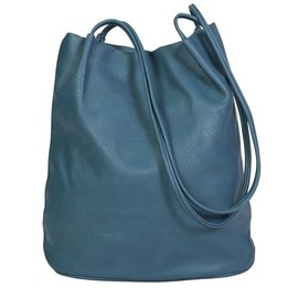 Mabel London Women's Fashion Designer Medium Size Plain Soft Vegan Leather Hobo Bucket Tote Shoulder Bag - Delilah (Denim Blue)