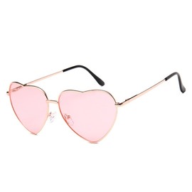 Chezi Metal Colorful Tinted Lens Heart Sunglasses, Gold, Medium