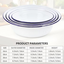 WENLISELL 4 Pcs Enamel Pie Dishes for The Oven, White Blue Trim Round Pie Dishes, 16cm, 18cm, 20cm, 22cm Enamel Pie Dishes for Stove