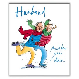 Woodmansterne Husband Birthday Card - Happy Birthday Card for Men with Quentin Blake Roller Skating Illustrated Design