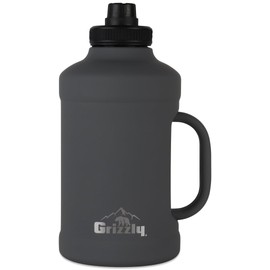 Grizzly 64oz Water Bottle | Vacuum Insulated | Leak Resistant Lid | Stainless Steel| Heavy Duty Handle | For Gym Hiking Beach Sports Camping | Stealth Gray