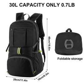 35L Lightweight Foldable Backpack, Packable Backpacks, Hiking Backpack, Ultralight, Waterproof Outdoor Sporty Backpack, Travel Daypack for Men and Women, Black, black