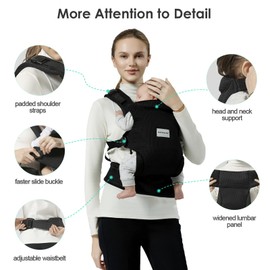 MISSWISDOM Baby Carrier Newborn to Toddler, Easy Adjustable Toddler Carrier for 7-30lbs, Baby Holder Wrap Carrier, Breathable Mesh Fabric Infant Kangaroo Hip Carriers with Lumbar Support, Black