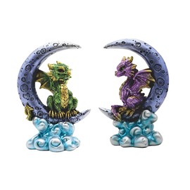 ICE ARMOR 6" H Green&Purple Dragon Sitting on Moon Statue 2 Pieces Set