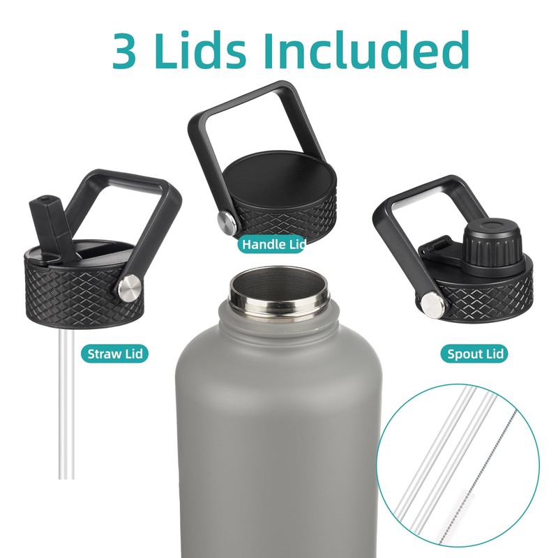 Konokyo Insulated Water Bottle with Straw,87 oz 3 Lids Water