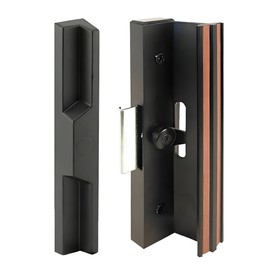 Sliding Patio Glass Door Handle Diecast Sliding Door Handle Set Anodized Black w/ 4-15/16" Hole Spacing – Extruded Aluminum Inside Pull Painted Black – Diecast Pull - Clamp Latch w/ Metal Activator